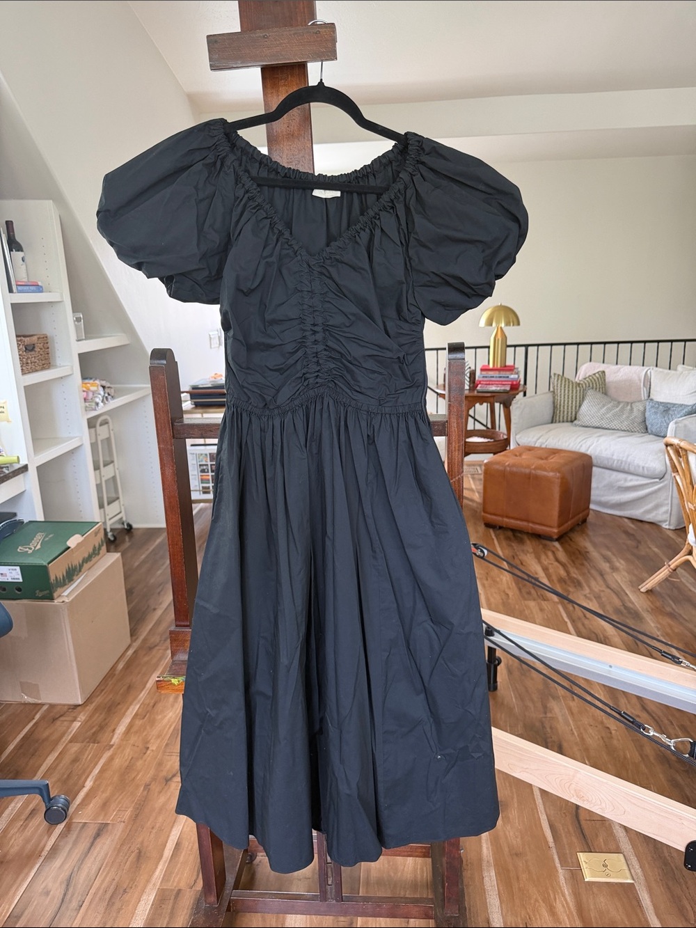 Ulla Johnson Black Puff-Sleeve Midi Dress